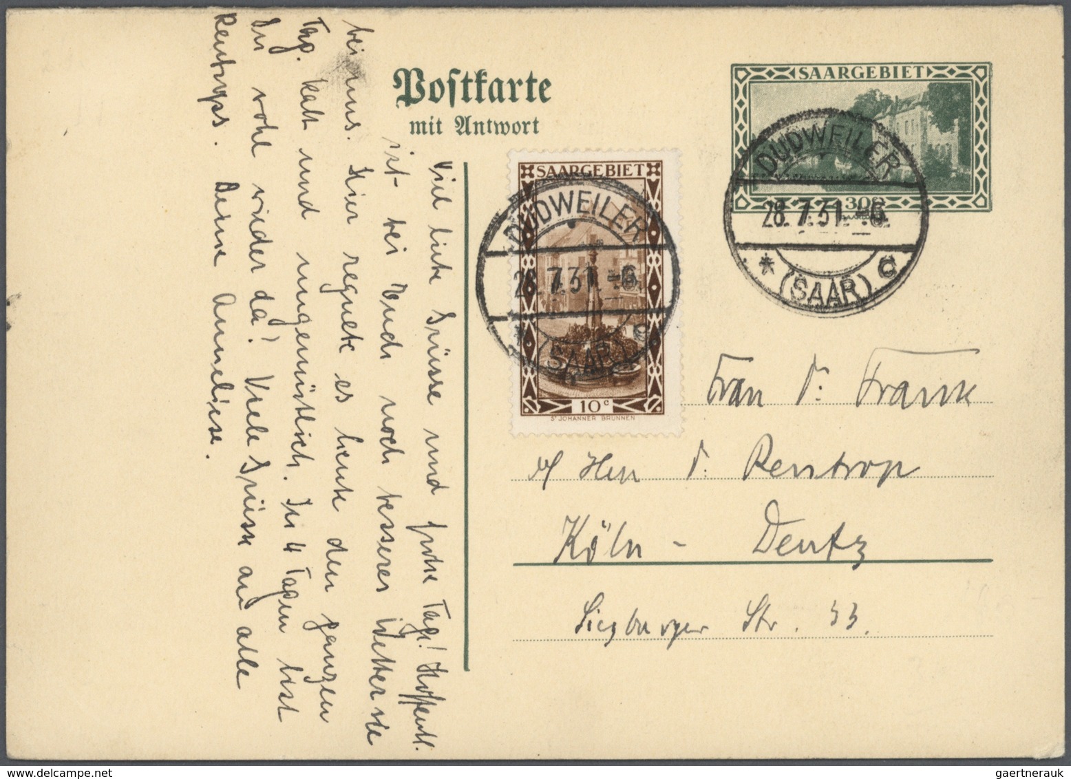 31917 Deutsche Abstimmungsgebiete: Saargebiet - Ganzsachen: 1920/1935. Sammlung Von 22 Postkarten (inkl. 3 - Entiers Postaux