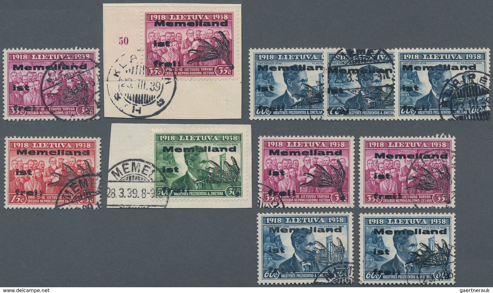 31954 Memel: 1939, Marken Von Litauen Mit Aufdruck, 15 - 60 C., Kleine Partie Auf Einer Steckkarte, Dabei - Memelland 1923