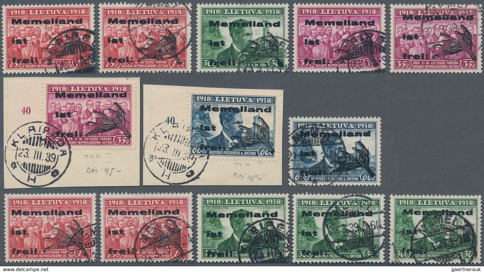 31954 Memel: 1939, Marken Von Litauen Mit Aufdruck, 15 - 60 C., Kleine Partie Auf Einer Steckkarte, Dabei - Memelgebiet 1923