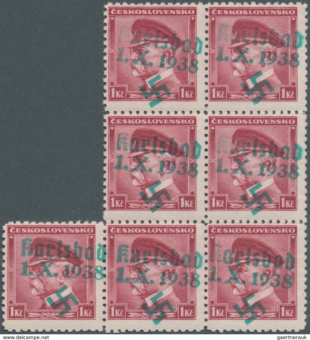 31957 Sudetenland - Karlsbad: 1938, Lot Von Zwölf Marken: MiNr. 9 Im 7er-Block Postfrisch, 35/38 Gestempel - Sudetenland