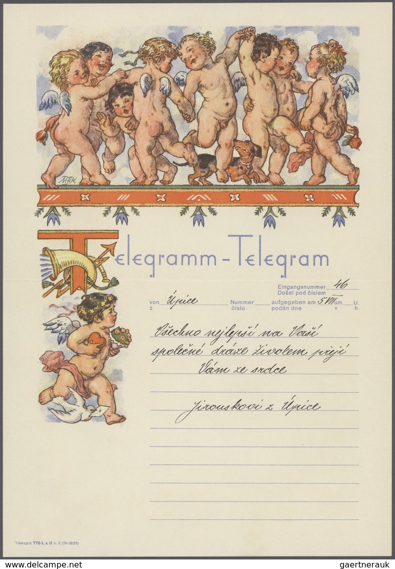 31980 Dt. Besetzung II WK - Böhmen Und Mähren: 1939/1945, Ca. 60 Telegramme, Darunter Ca. 40 Farbige Schmu - Bezetting 1938-45