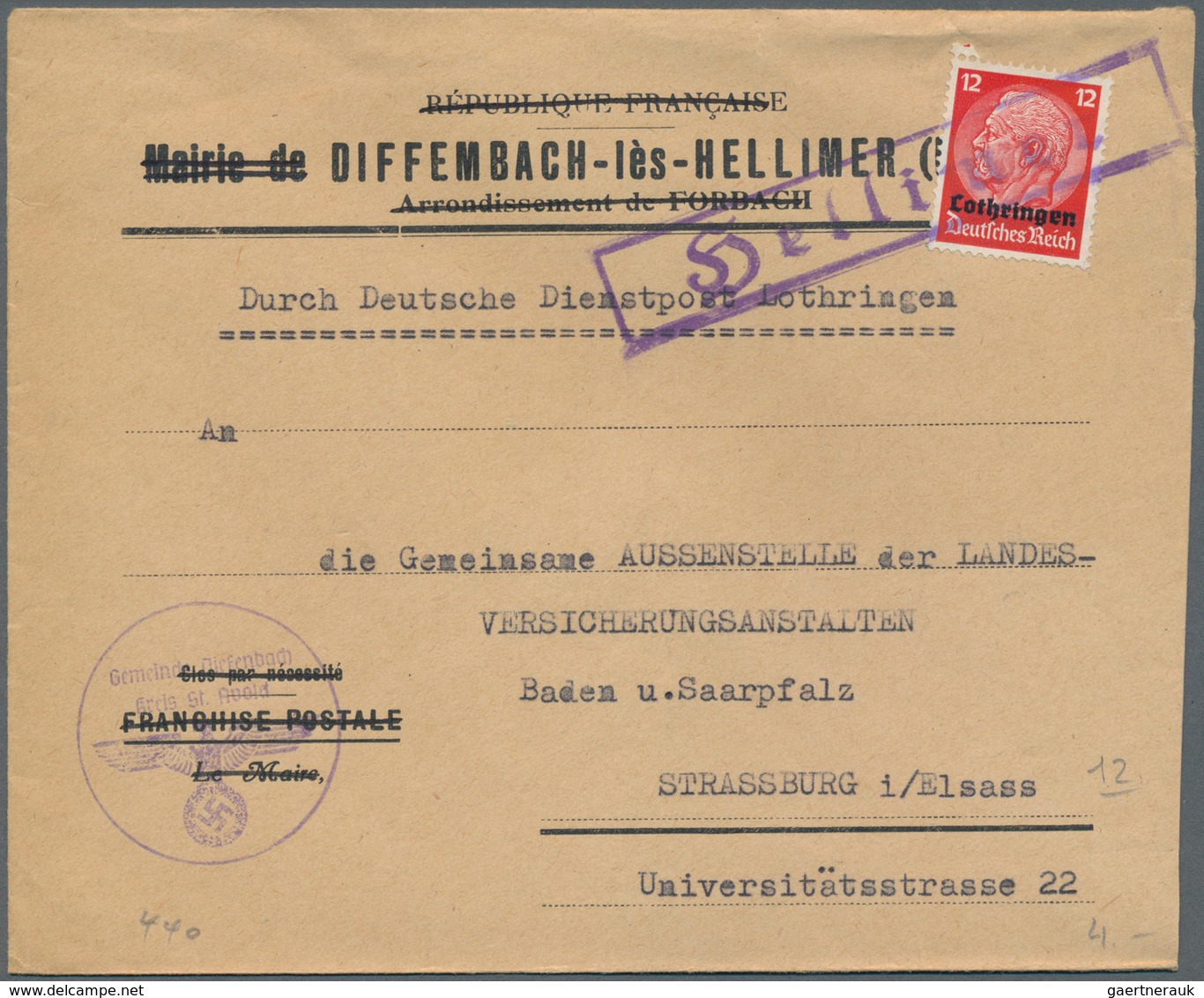 31993 Dt. Besetzung II WK - Elsass: 1940/1944, ELSASS-LOTHRINGEN, Ca. 60 Belege Und Ca. 10 Briefstücke, Fa - Besetzungen 1938-45