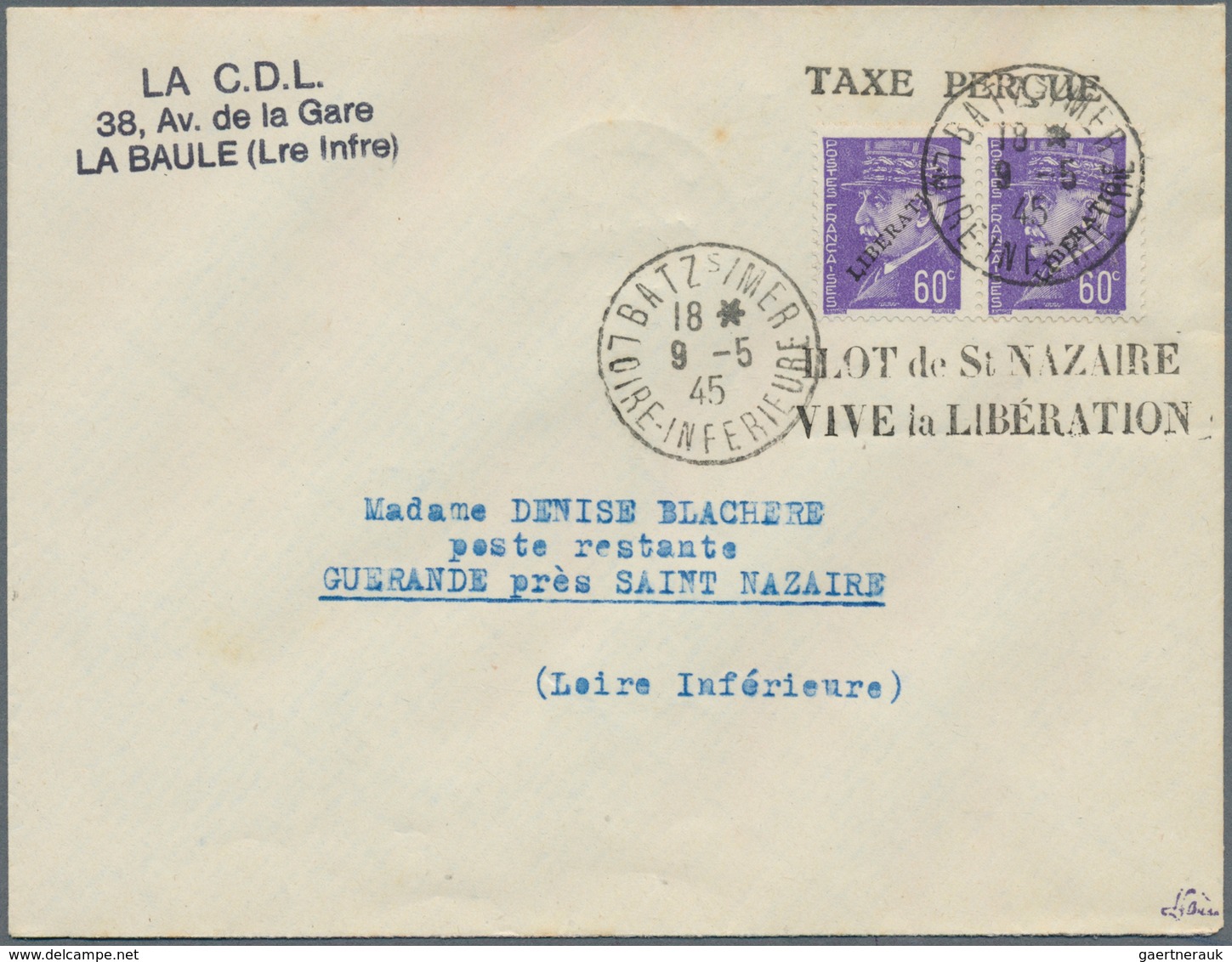 31995 Dt. Besetzung II WK - Frankreich - St. Nazaire: 1945, Drei Brief Mit Frankaturen Und Aufdruck "LIBER - Bezetting 1938-45