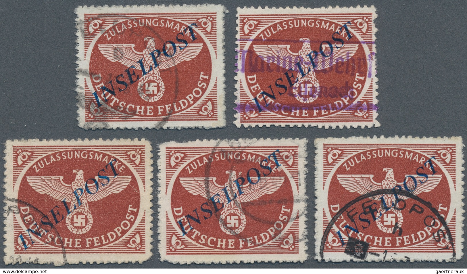 32030 Feldpostmarken: 1944, Inselpost-Zulassungsmarken, Durchstochen, Mit Dunkelblauem Diagonalen 'Agramer - Sonstige & Ohne Zuordnung