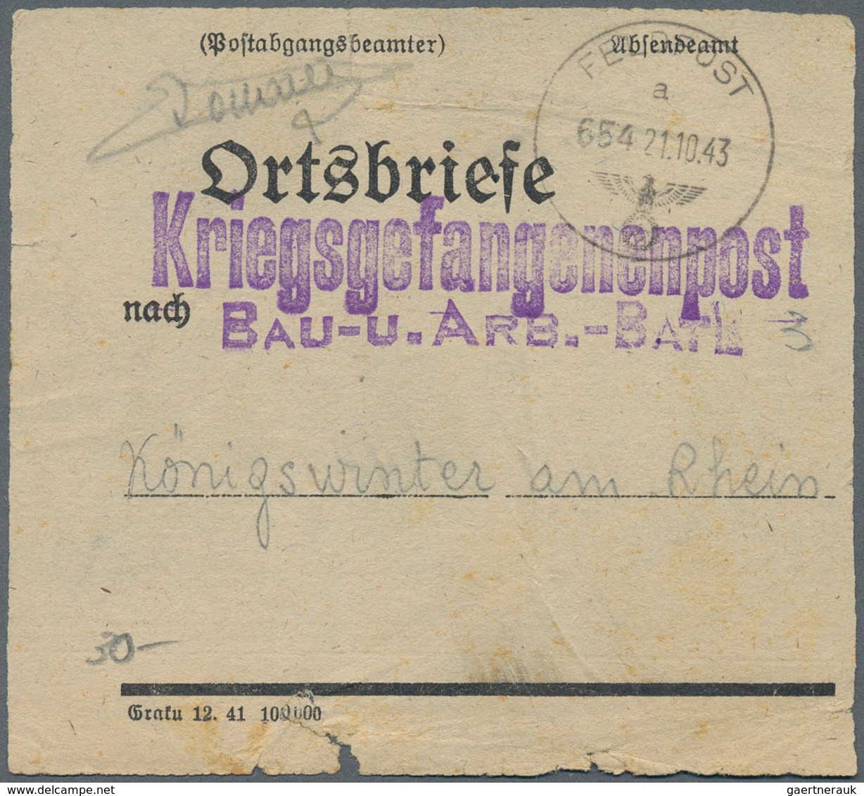 32034 Feldpost 2. Weltkrieg: 1937/1945, Reichhaltiger Posten Mit über 400 Belegen Der Deutschen Feldpost W - Andere & Zonder Classificatie