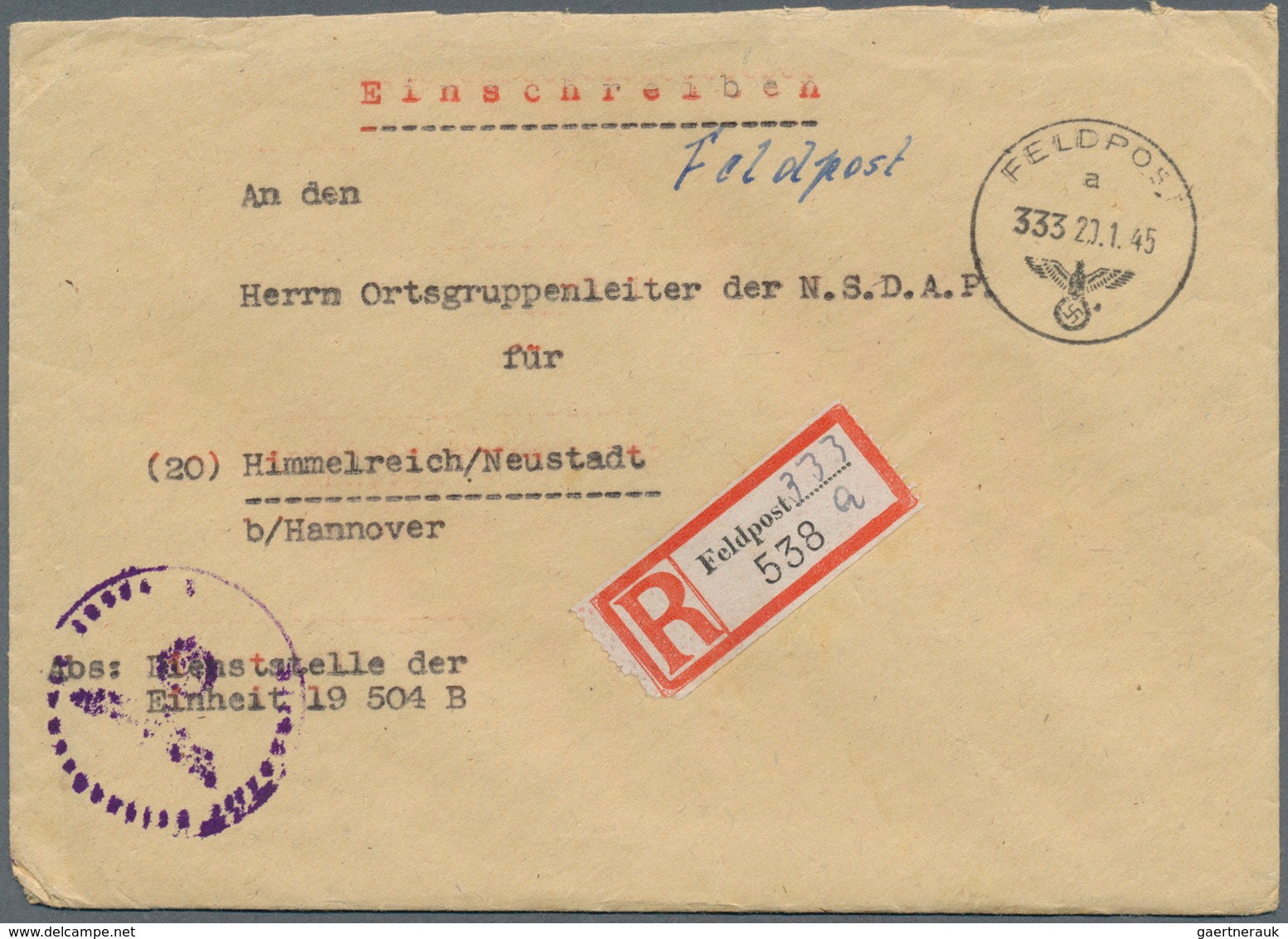 32048 Feldpost 2. Weltkrieg: 1939/1945, Umfangreiche Sammlung Von Ca. 800 Feldpost-Einschreiben, Nach Kenn - Andere & Zonder Classificatie