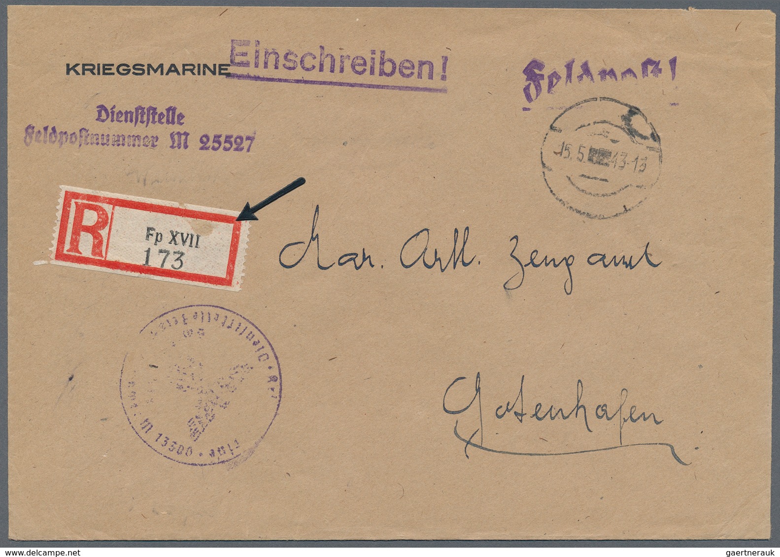 32060 Feldpost 2. Weltkrieg: 1943/44, Kleine Sammlung Von 13 Feldpost-Einschreibebriefen (1x Ohne Poststem - Sonstige & Ohne Zuordnung