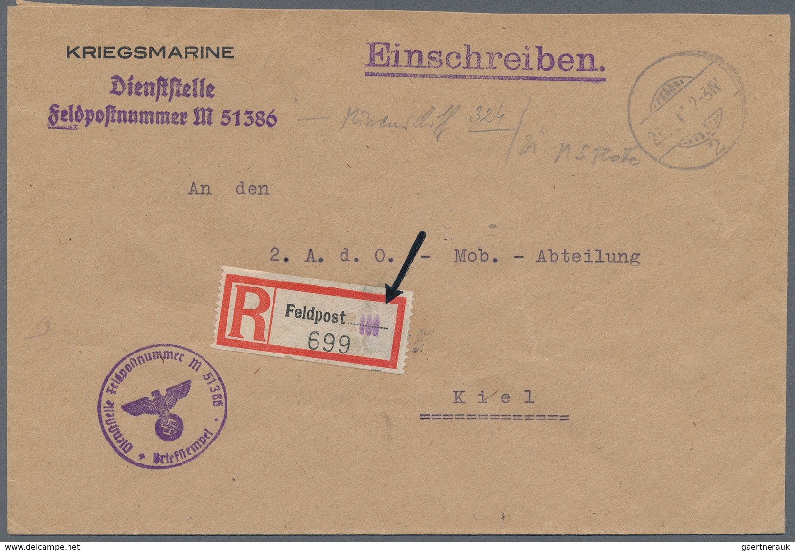 32060 Feldpost 2. Weltkrieg: 1943/44, Kleine Sammlung Von 13 Feldpost-Einschreibebriefen (1x Ohne Poststem - Sonstige & Ohne Zuordnung