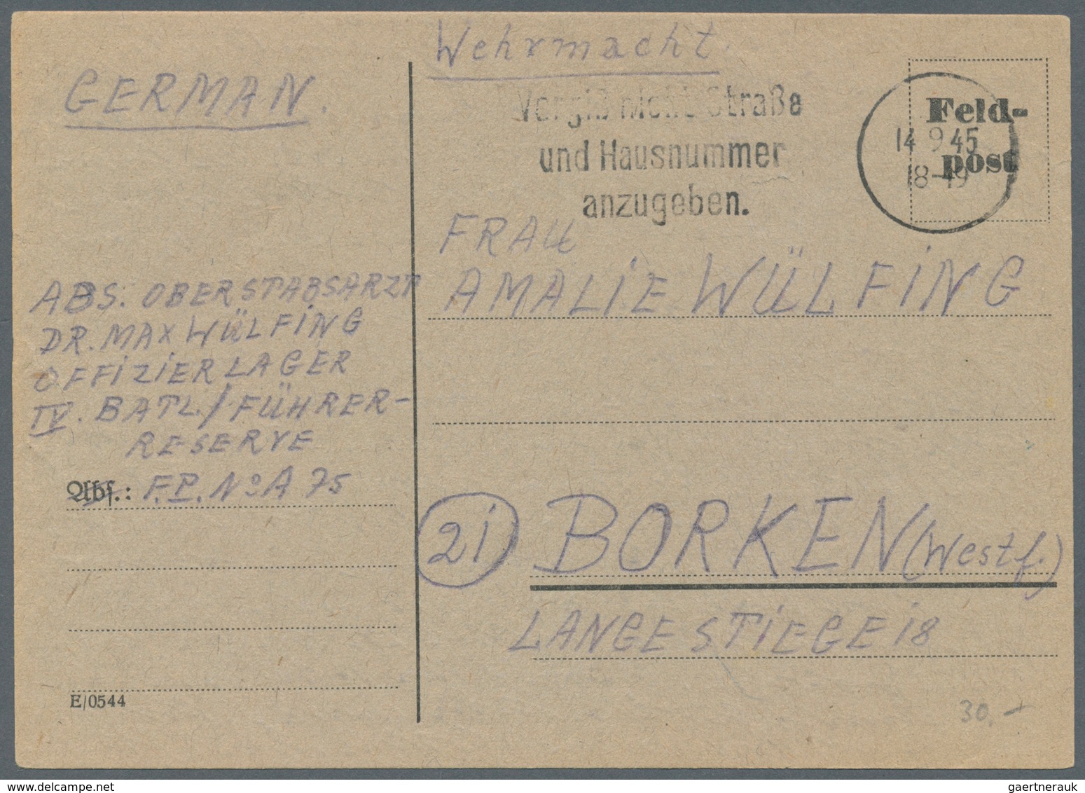 32062 Feldpost 2. Weltkrieg: 1945/1950, Dienstgruppenpost Von Wehrmachtsangehörigen Teils Mit Einheitsstem - Sonstige & Ohne Zuordnung