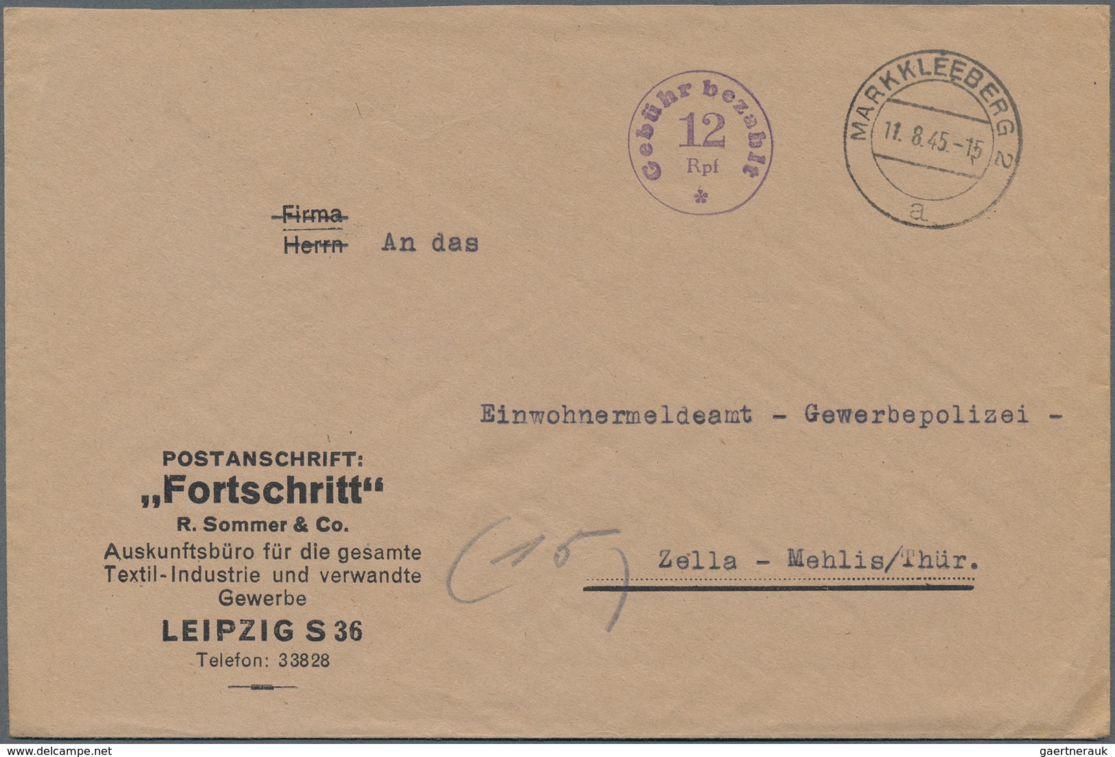 32179 Alliierte Besetzung - Gebühr Bezahlt: 1945 - 1948, Umfangreiche Sammlung Von "Gebühr Bezahlt" Belege - Andere & Zonder Classificatie