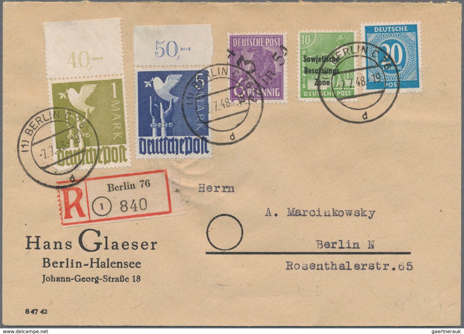 32198 Alliierte Besetzung - Gemeinschaftsausgaben: 1947-1948, Sammlung mit über 60 Briefen, dabei Einschre
