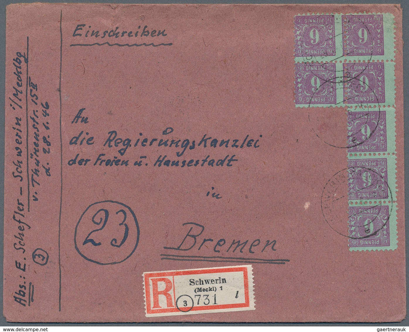 32248 Sowjetische Zone - Mecklenburg-Vorpommern: 1945/1946, Dauerserien Einzel- Und Mehrfachfrankaturen: S - Andere & Zonder Classificatie