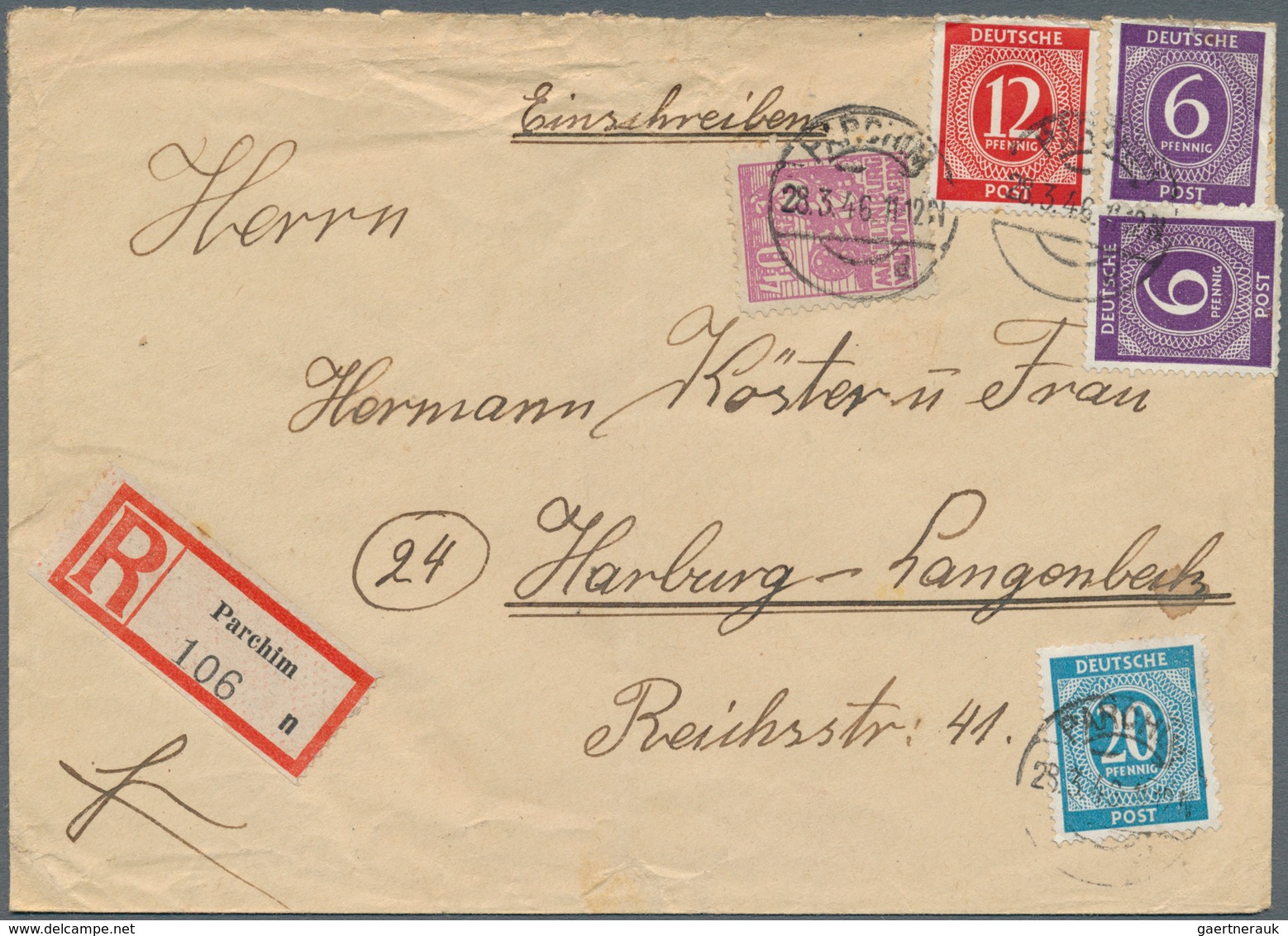 32251 Sowjetische Zone - Mecklenburg-Vorpommern: 1946, Sechs Briefe Mit Mischfrankaturen Ex. MiNr. 19 Bis - Andere & Zonder Classificatie