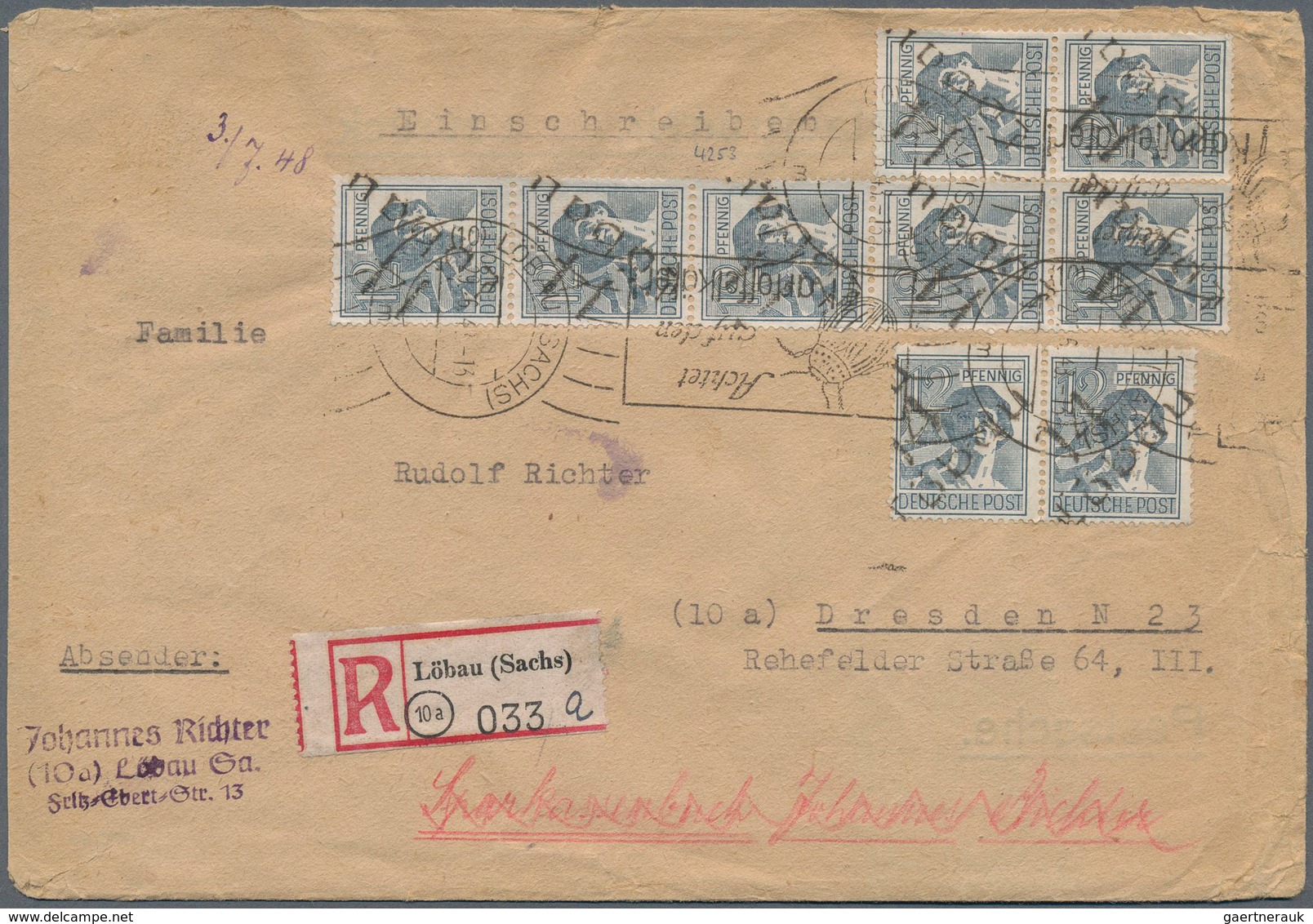 32267 Sowj. Zone - Bezirkshandstempel: 1948, Gehaltvolle Spezialsammlung Einzel- Und Mehrfachfrankaturen M - Sonstige & Ohne Zuordnung