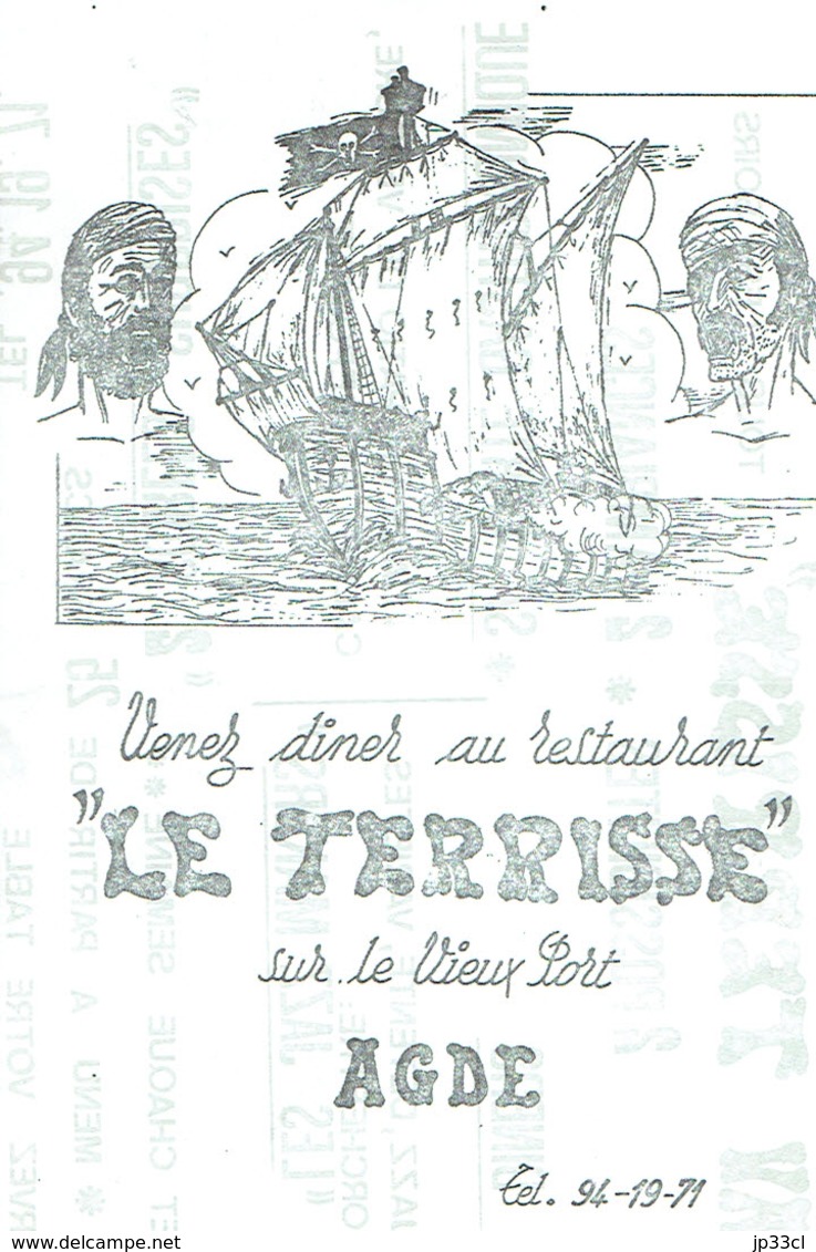 Facture Du Restaurant Le Térrisse, Place De La Marine, Agde + Feuillet Publicitaire (vers 1975) - Sport En Toerisme