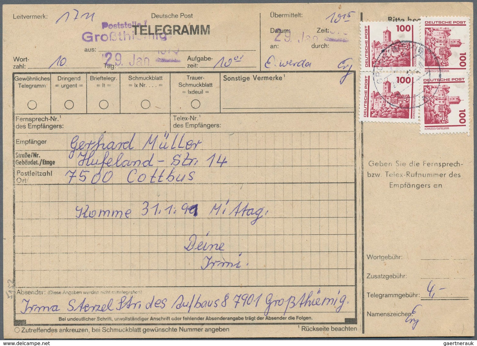 32355 DDR: 1957/1990, Freimarken Einzel- und Mehrfachfrankaturen: gehaltvolle Spezialsammlung mit über 500