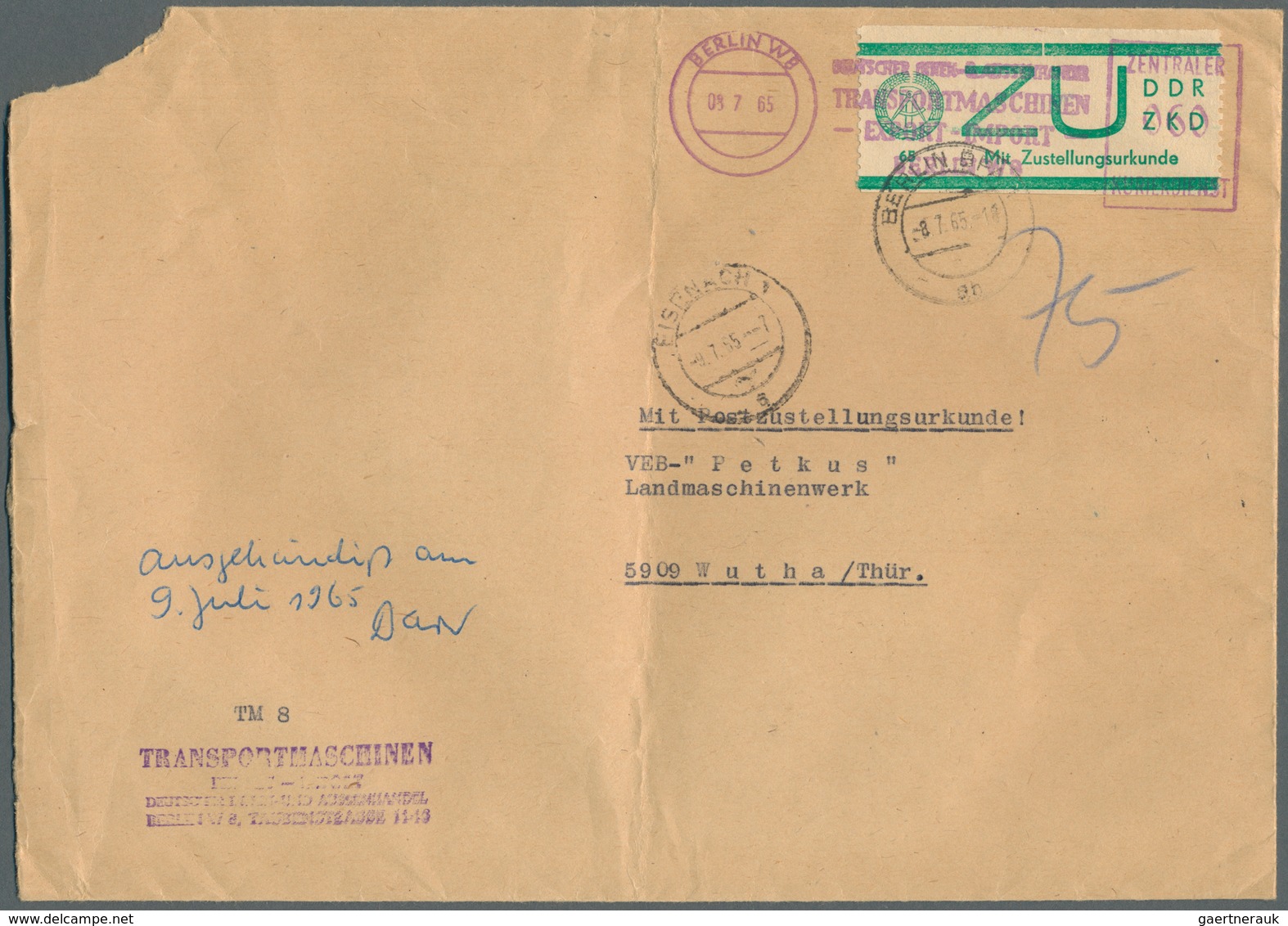 32397 DDR - Dienstmarken E (Sendungen Mit Zustellungsurkunde): 1965, Lot Von Acht Dienstbriefen: Drei Brie - Sonstige & Ohne Zuordnung
