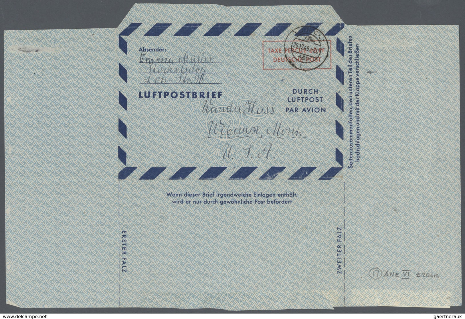 32418 Bundesrepublik und Berlin: Ab 1948. Spezialsammlung LUFTPOST-FALTBRIEFE Berlin/Bizone/Bund. Extrem d