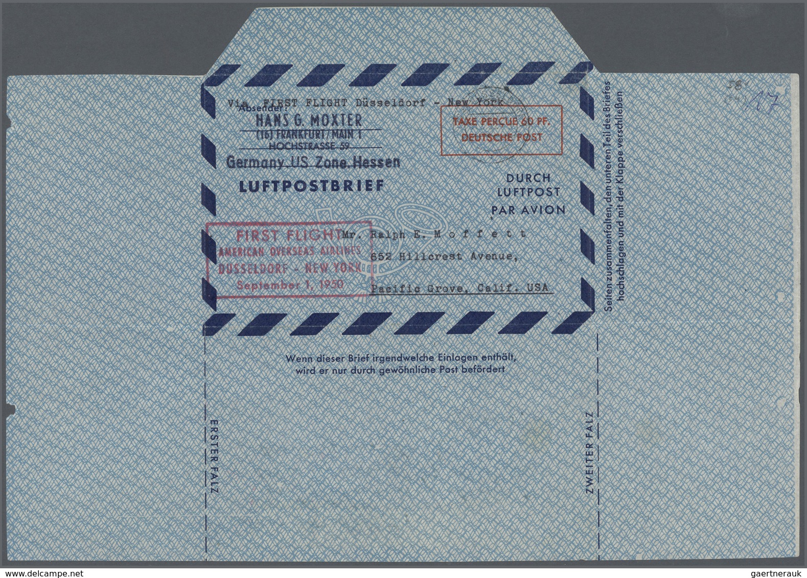 32418 Bundesrepublik und Berlin: Ab 1948. Spezialsammlung LUFTPOST-FALTBRIEFE Berlin/Bizone/Bund. Extrem d