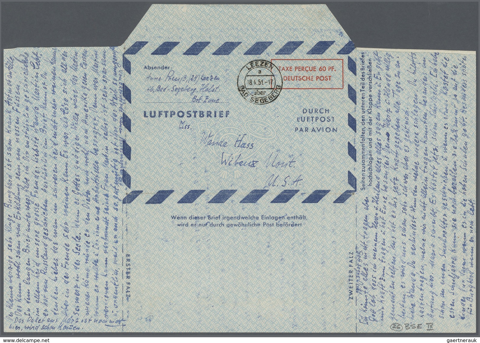 32418 Bundesrepublik und Berlin: Ab 1948. Spezialsammlung LUFTPOST-FALTBRIEFE Berlin/Bizone/Bund. Extrem d