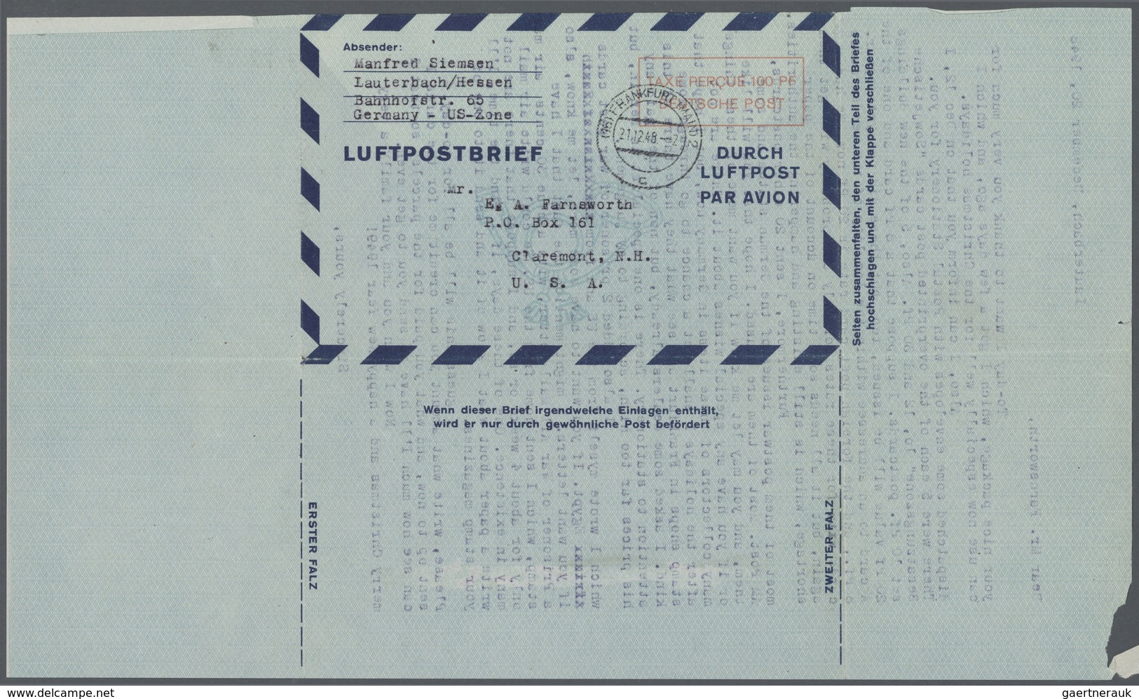 32418 Bundesrepublik und Berlin: Ab 1948. Spezialsammlung LUFTPOST-FALTBRIEFE Berlin/Bizone/Bund. Extrem d