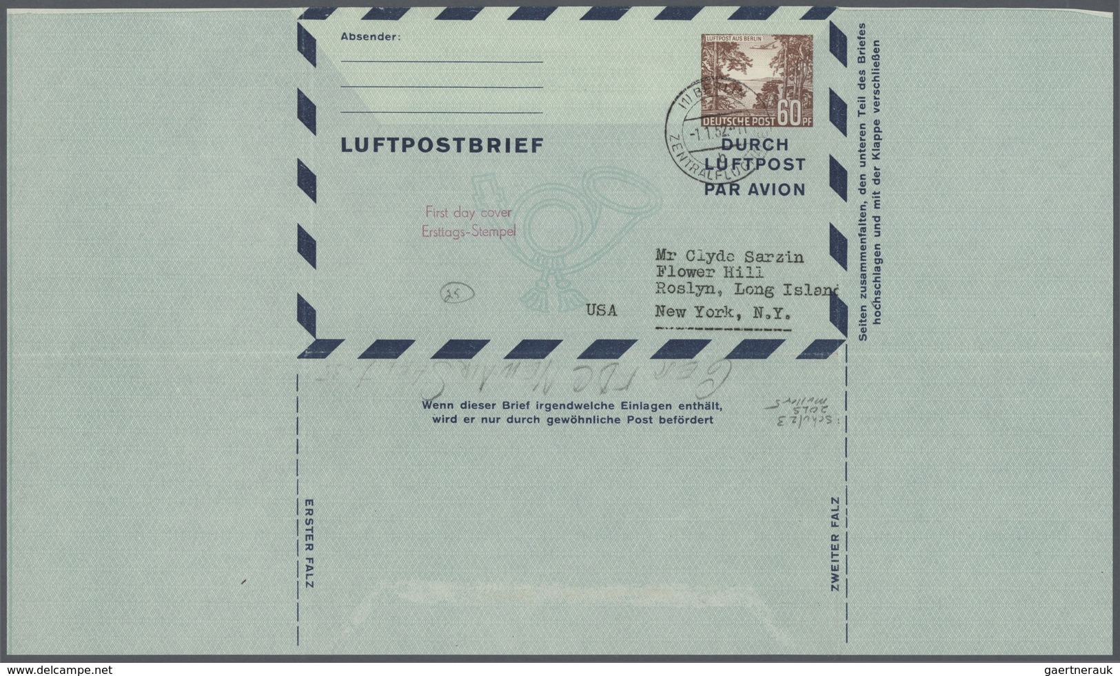 32418 Bundesrepublik und Berlin: Ab 1948. Spezialsammlung LUFTPOST-FALTBRIEFE Berlin/Bizone/Bund. Extrem d