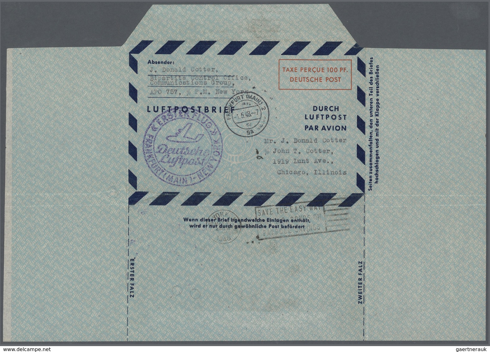 32418 Bundesrepublik und Berlin: Ab 1948. Spezialsammlung LUFTPOST-FALTBRIEFE Berlin/Bizone/Bund. Extrem d