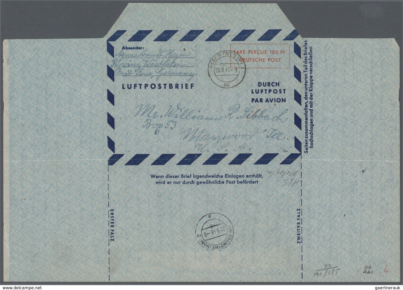 32418 Bundesrepublik und Berlin: Ab 1948. Spezialsammlung LUFTPOST-FALTBRIEFE Berlin/Bizone/Bund. Extrem d