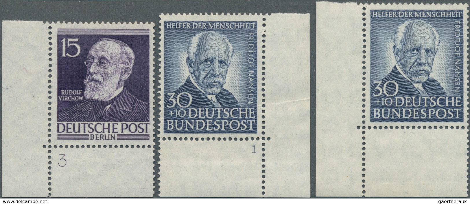 32420 Bundesrepublik Und Berlin: 1949/1955, Lot Von Zwölf Werten Eck- Und Oberränder, Dabei Wohlfahrts-Höc - Sammlungen