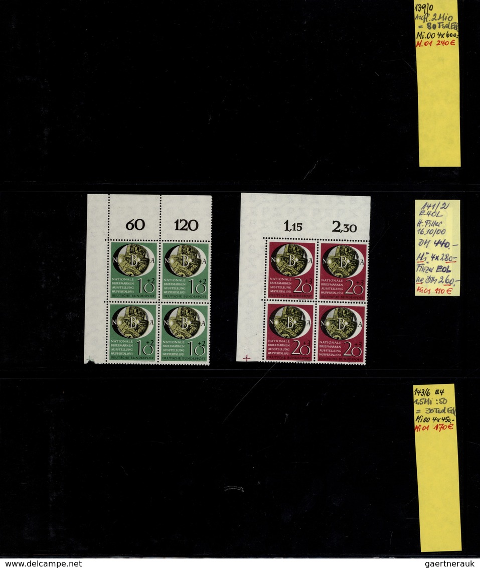 32427 Bundesrepublik und Berlin: 1949/2000, umfangreicher postfrischer Bestand Eckrand-Viererblocks Bundes