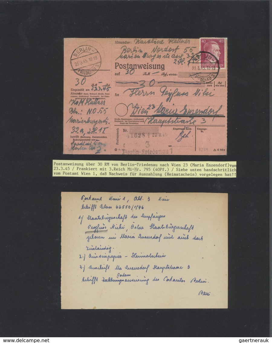 32458 Berlin: 1945, SPÄTE POST und ÜBERROLLER: kenntnisreich beschriftete Sammlung von ca. 109 Belegen aus
