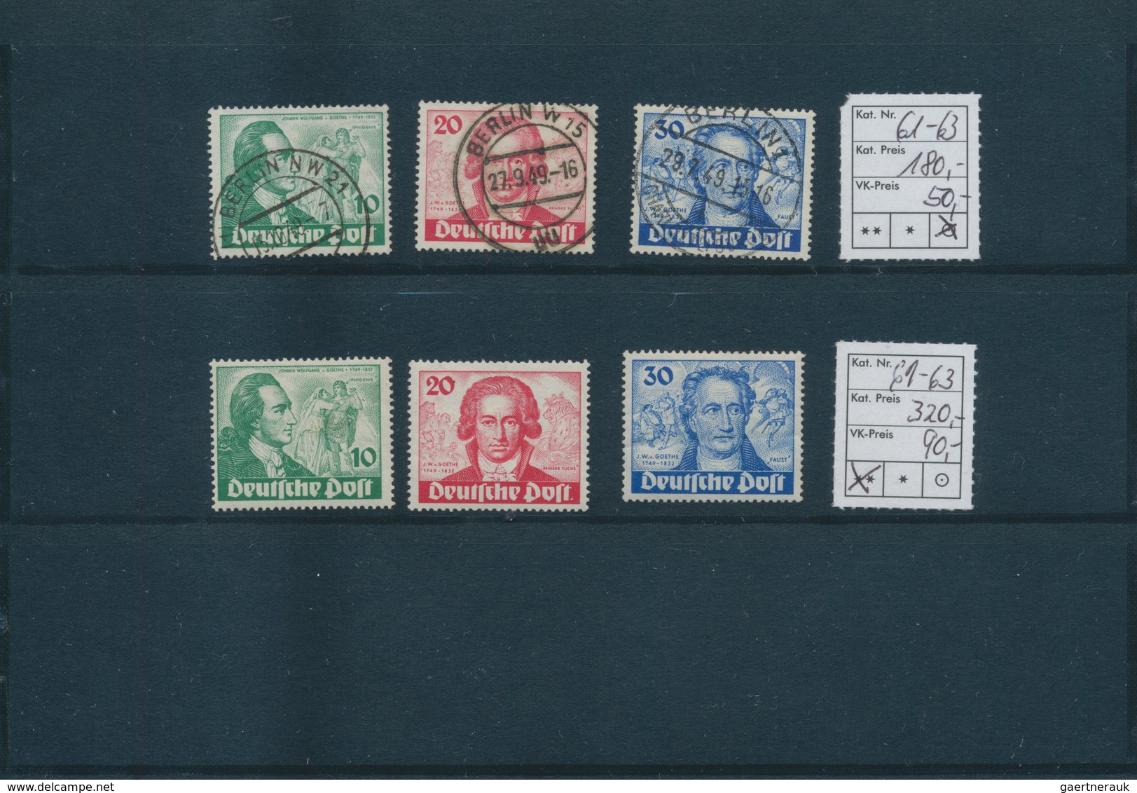 32484 Berlin: 1948/1950, Partie von besseren Ausgaben auf Steckkarten, dabei MiNr. 1/20 (2), 35/41, 42/60