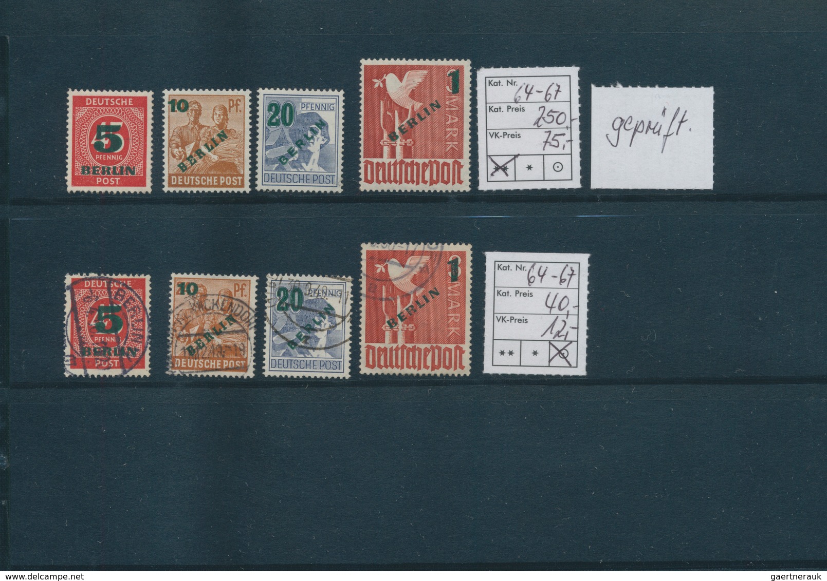 32484 Berlin: 1948/1950, Partie von besseren Ausgaben auf Steckkarten, dabei MiNr. 1/20 (2), 35/41, 42/60