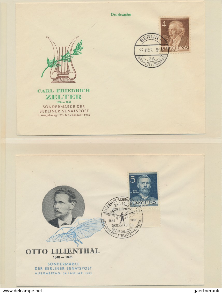 32499 Berlin: 1949/56, FDC-Sammlung Im Lindner-Album, Dabei Berühmte Männer Komplett, Dabei Auch 1,-DM Kur - Autres & Non Classés