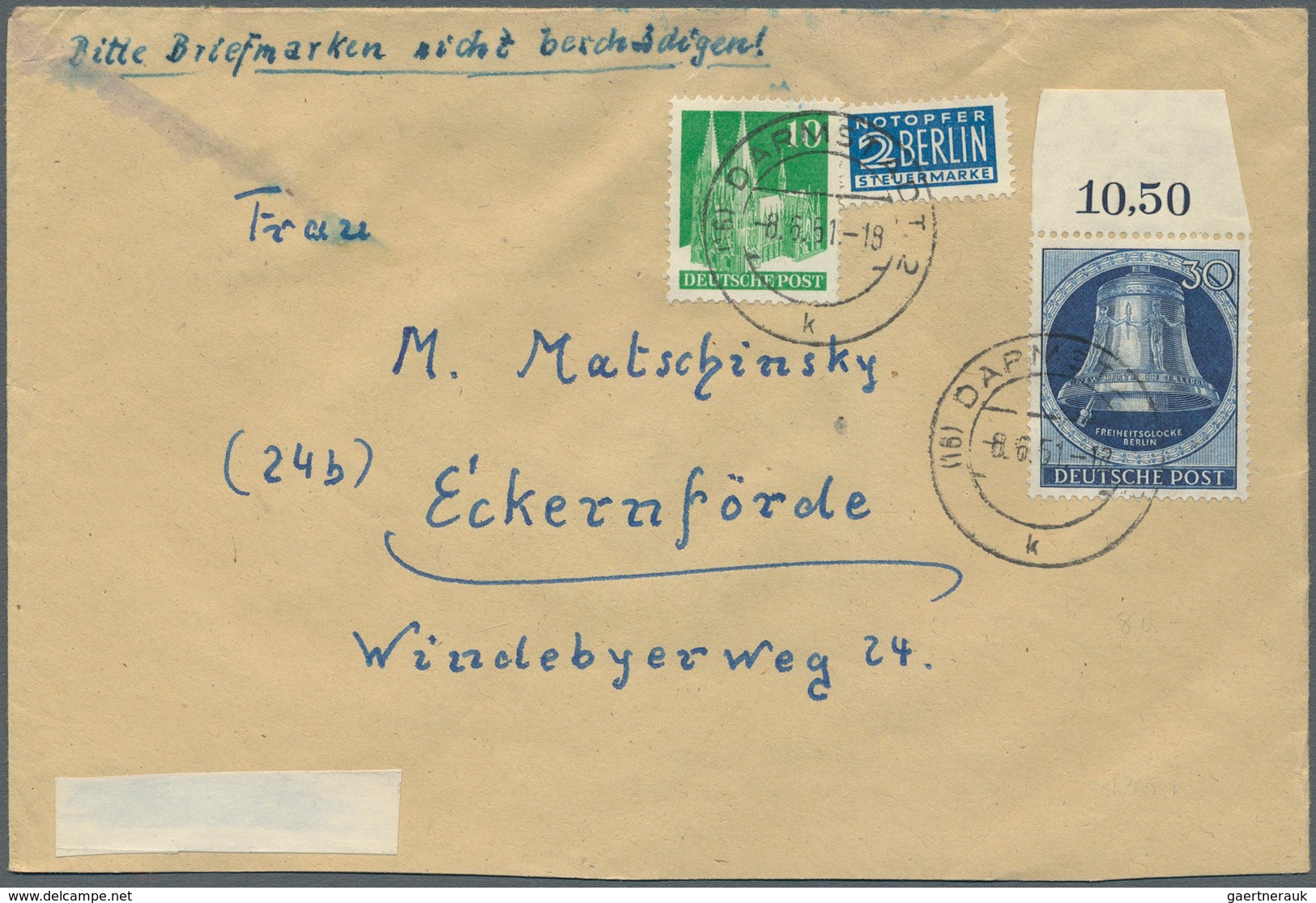 32504 Berlin: 1950/1956, Partie Von Ca. 65 Briefen Und Karten, Dabei ERP, Glocken, Reklame-Zusammendrucke - Andere & Zonder Classificatie