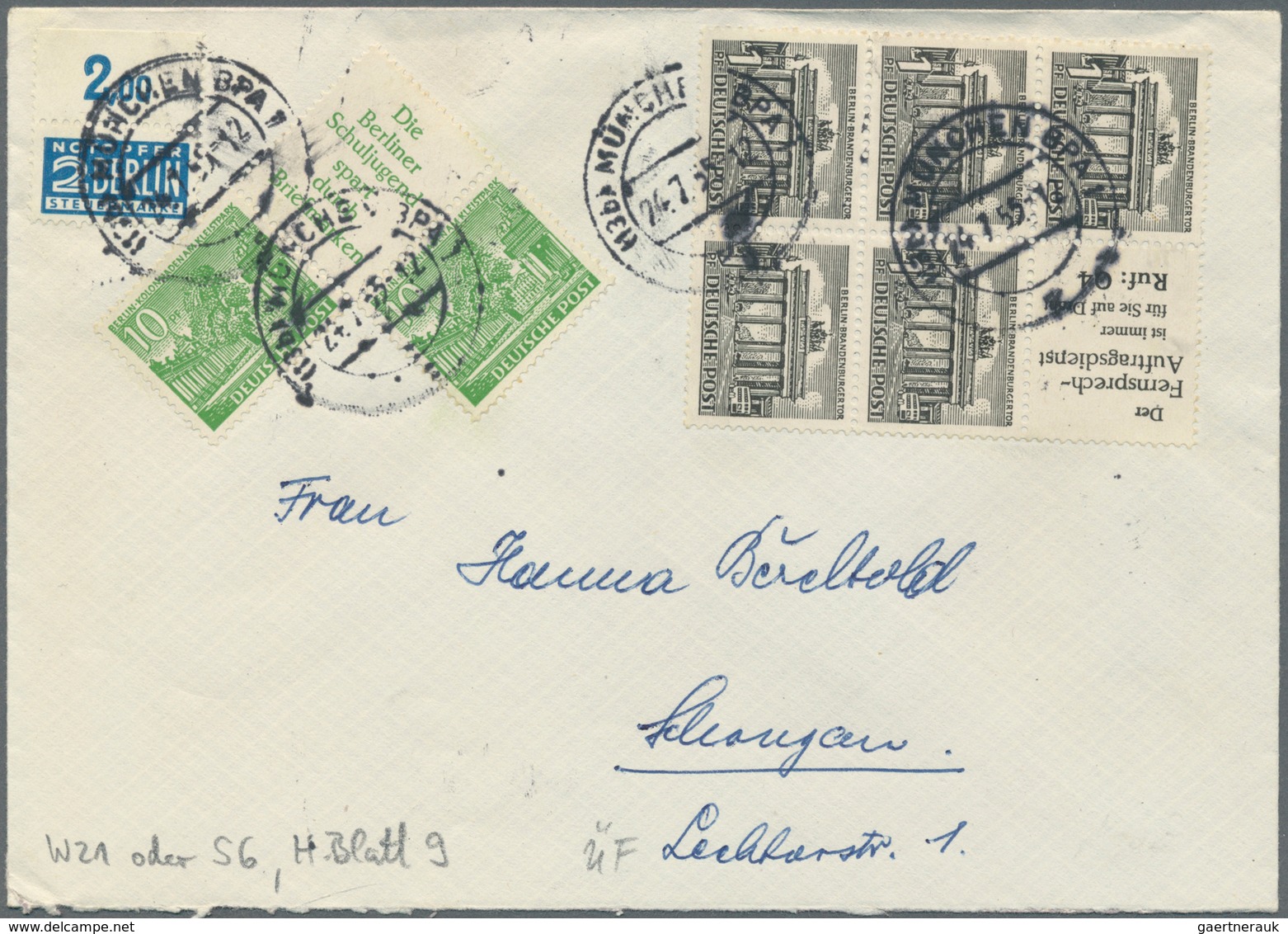 32538 Berlin - Zusammendrucke: 1949/55, Album mit 49 Belegen mit Zusammendrucken Bauten. Dekorative Belege
