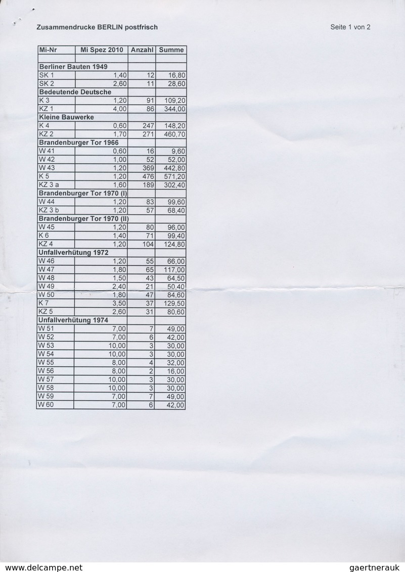 32539 Berlin - Zusammendrucke: 1949/82, Bestand Zusammendrucke Von BAUTEN über DEUTSCHE, BAUWERKE, BRANDEN - Zusammendrucke