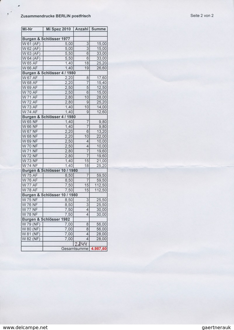 32539 Berlin - Zusammendrucke: 1949/82, Bestand Zusammendrucke Von BAUTEN über DEUTSCHE, BAUWERKE, BRANDEN - Se-Tenant