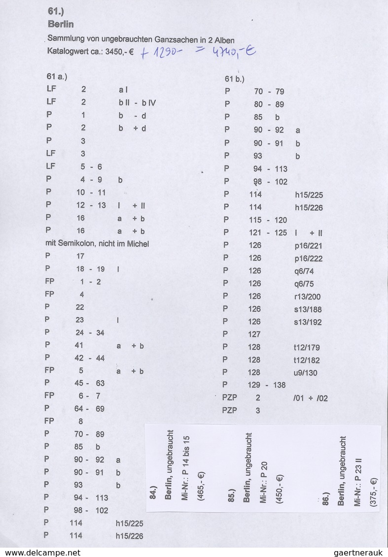 32542 Berlin - Ganzsachen: 1948/1990, Saubere Sammlung Von Ca. 175 Ungebrauchten Ganzsachen Mit Lufpostfal - Andere & Zonder Classificatie