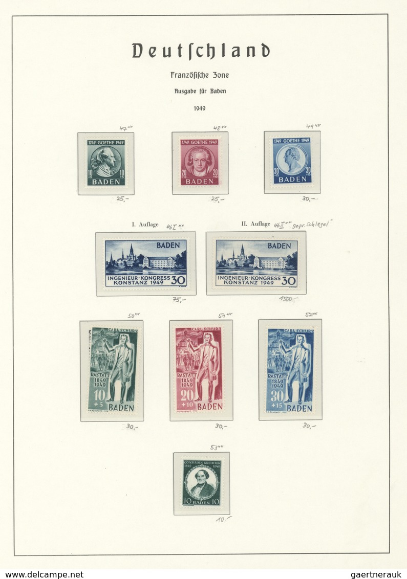 32574 Französische Zone: 1945-1949, Zumeist Tadellos Postfrische, Nach Vordruck Komplette Sammlung Inc. Ko - Andere & Zonder Classificatie