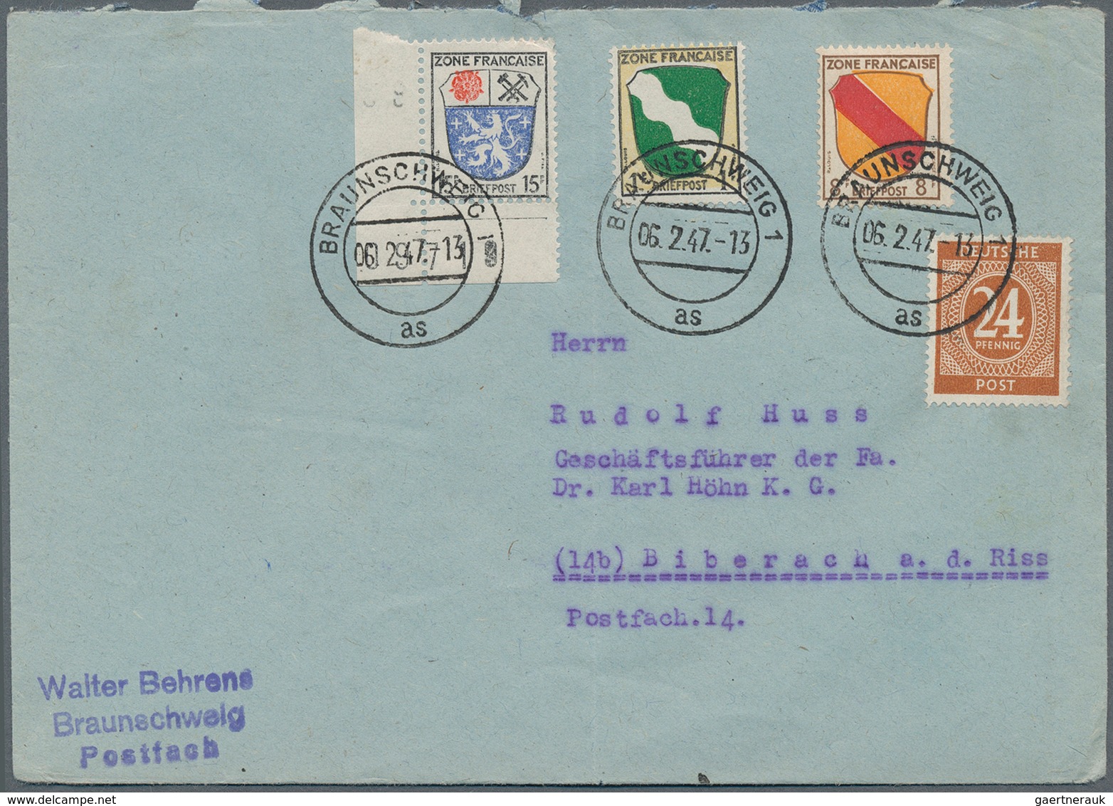 32576 Französische Zone: 1946/1949, vielseitige Partie von ca. 150 Briefen und Karten, meist gelaufene Pos