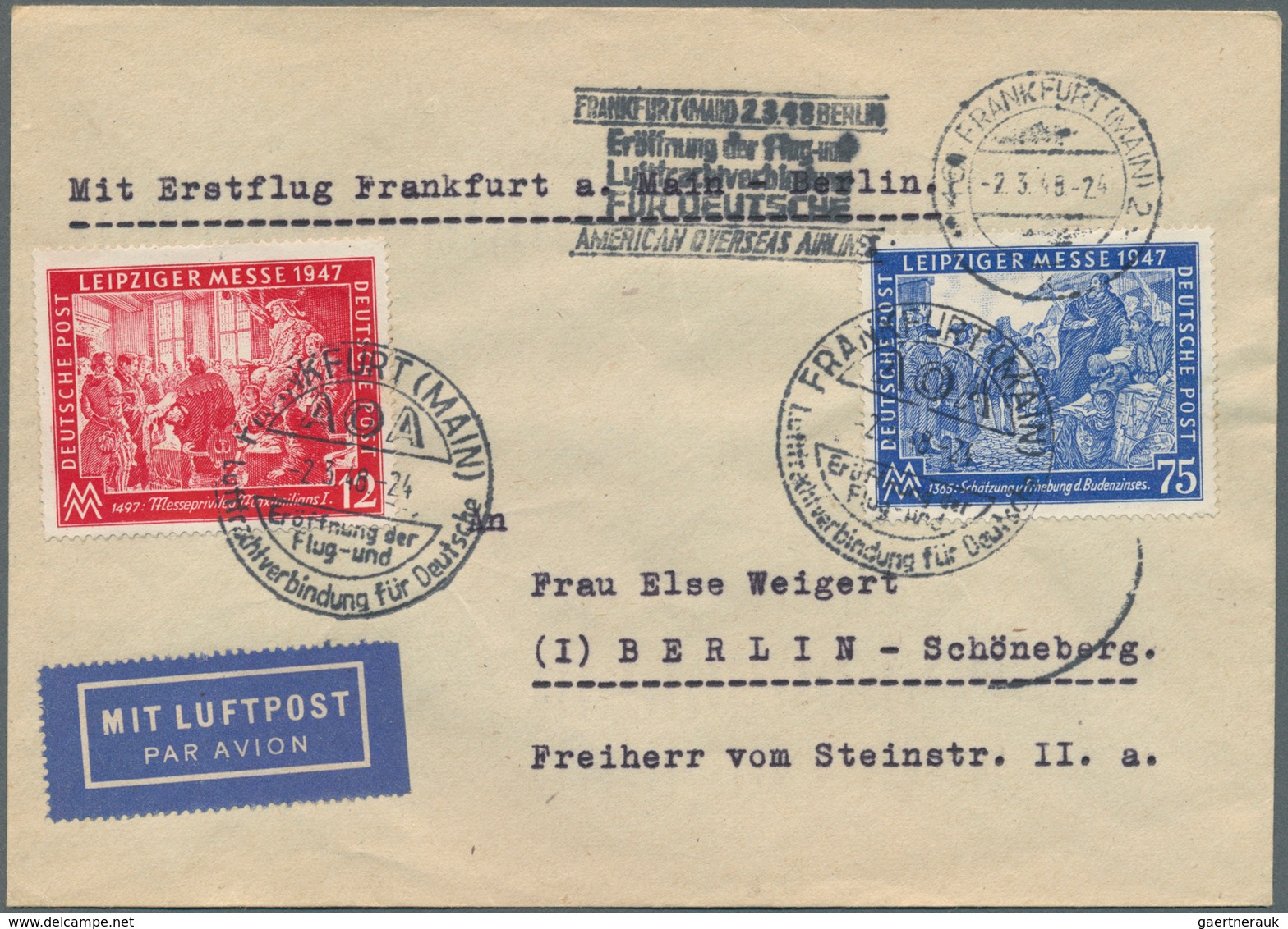 32628 Bizone: 1948/1949, Lot Von Neun Besseren Flugbelegen, Meist Erst- Und Sonderflüge, Dabei Exportmesse - Sonstige & Ohne Zuordnung