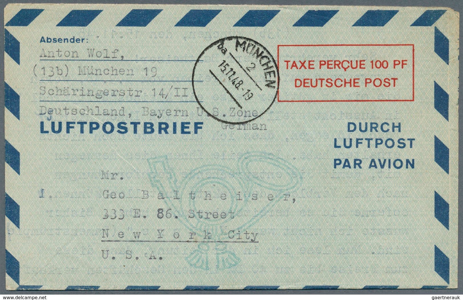 32844 Bundesrepublik - Ganzsachen: 1948/1953 (ca.), mit Bizone. Posten von insgesamt 272 LUFTPOSTFALTBRIEF