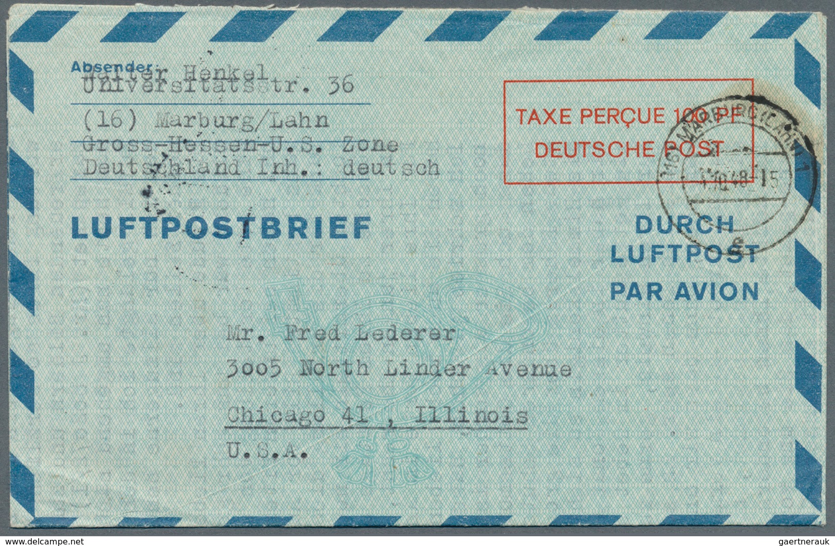 32844 Bundesrepublik - Ganzsachen: 1948/1953 (ca.), mit Bizone. Posten von insgesamt 272 LUFTPOSTFALTBRIEF