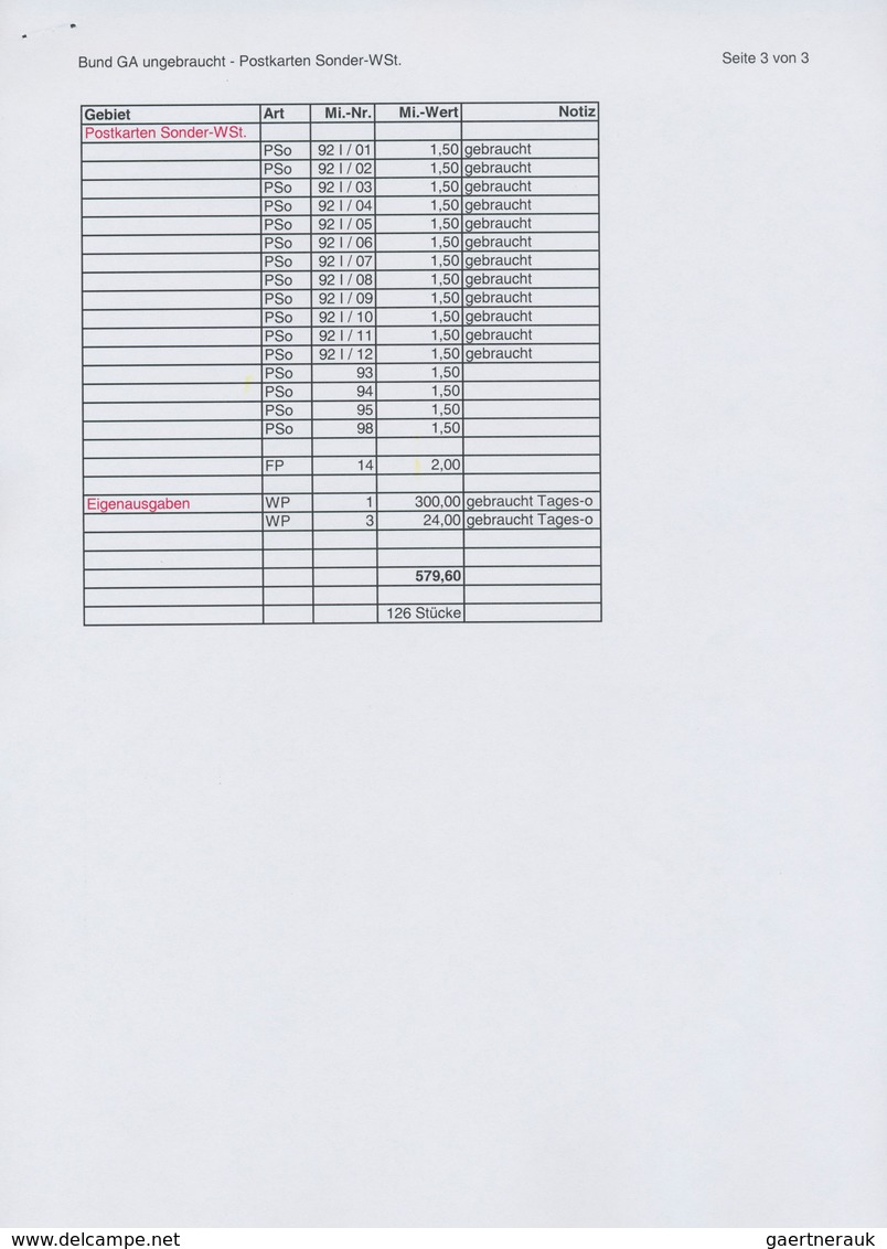 32847 Bundesrepublik - Ganzsachen: 1948/2008, Umfangreiche Und Gehaltvolle Sammlung Von 454 Nur Versch. Am - Andere & Zonder Classificatie