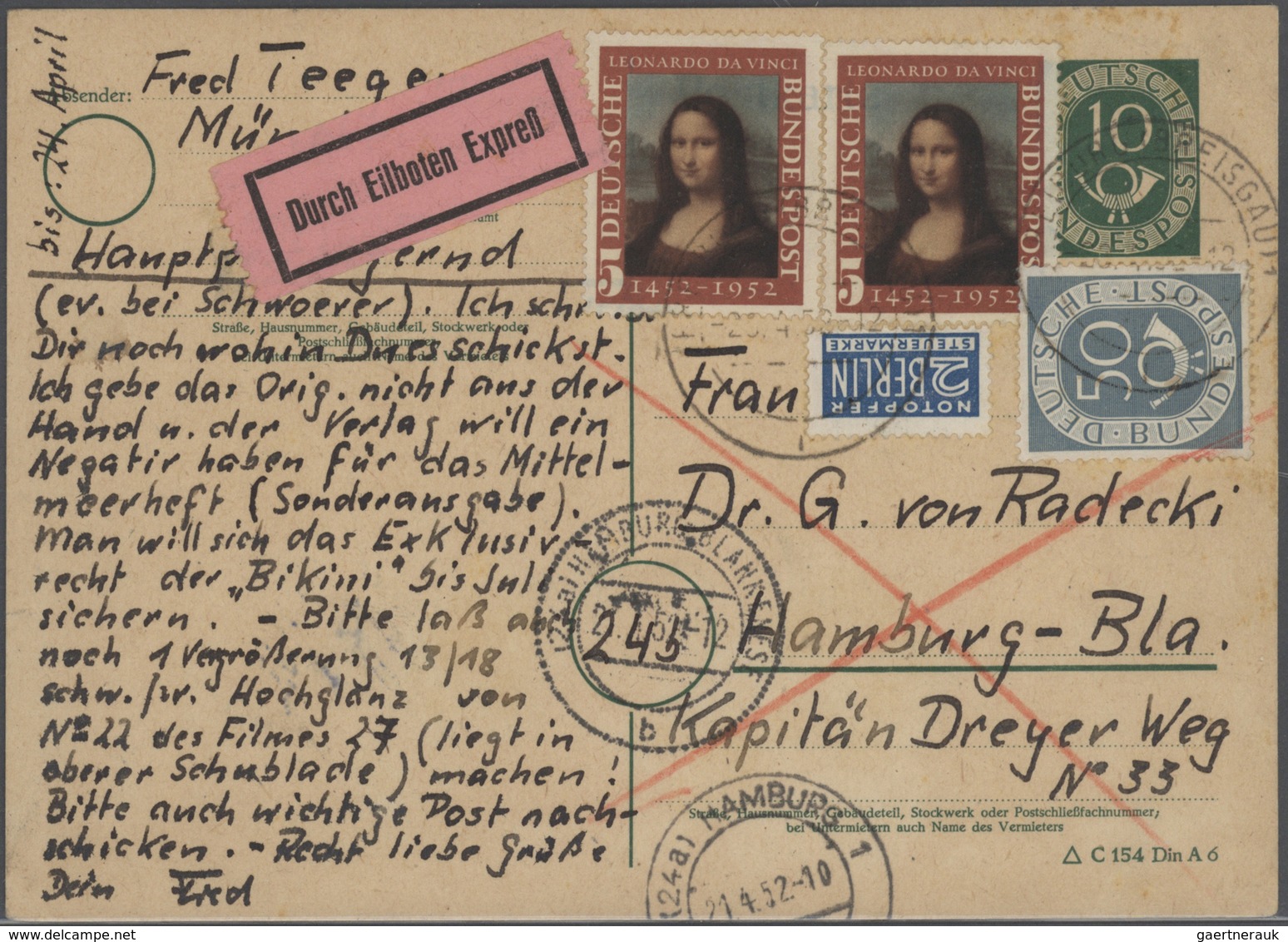 32861 Bundesrepublik - Ganzsachen: 1952/1962, außergewöhnliche Spezialsammlung mit 62 Ganzsachenkarten Pos
