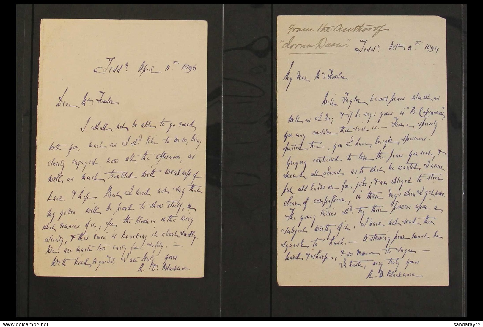 RICHARD DODDRIDGE BLACKMORE  AUTOGRAPH LETTERS SIGNED 1892-1896 Interesting Group Of Four Handwritten Personal Letters W - Andere & Zonder Classificatie