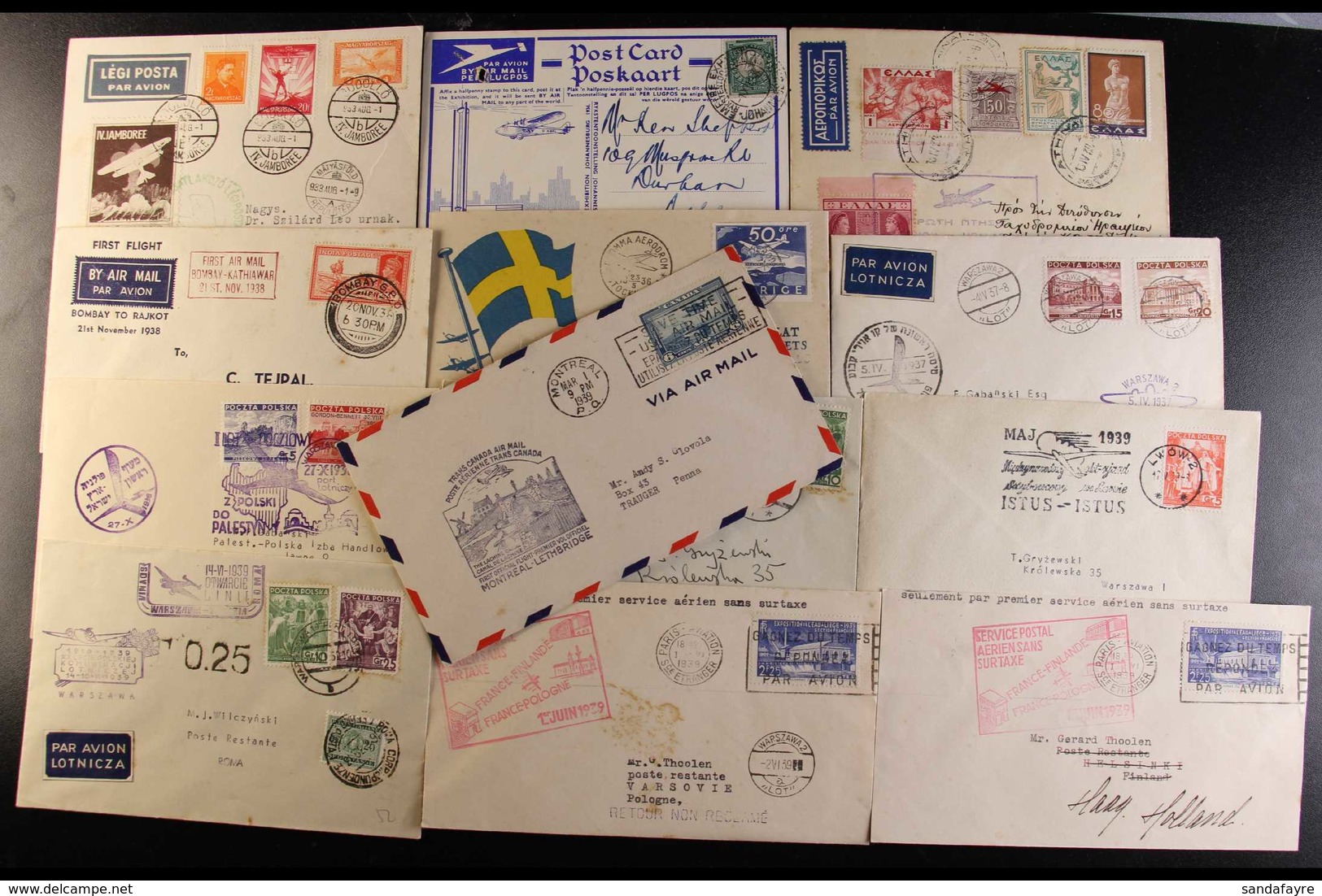 1933-1939 SPECIAL FLIGHTS COVERS.  An Interesting Group Of Covers & Cards, Inc Hungary 1933 (Aug) With Scouts Label, Ind - Autres & Non Classés
