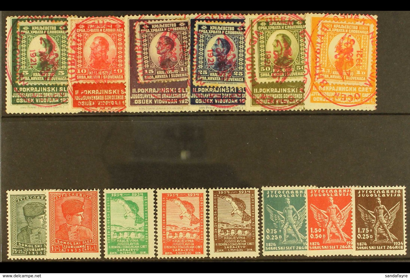 GYMNASTICS - THE SOKOL MOVEMENT  1921-34 Group Includes 1921 Set Of 6 Stamps Affixed To Special Sokol Games "collar" Lab - Unclassified