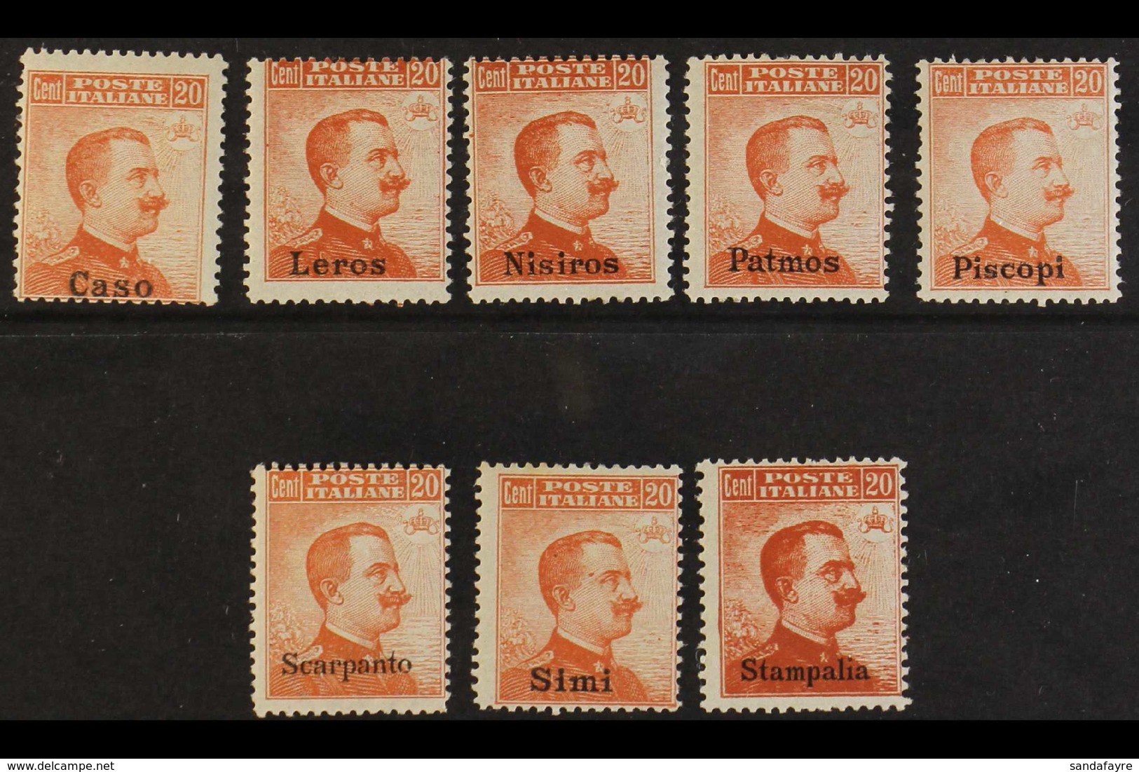 1917  20c Orange, No Watermark Ovptd Issues From Caso, Leros, Nisiros, Patmos, Piscopi, Scarpanto, Simi & Stampalia, Sas - Egeo